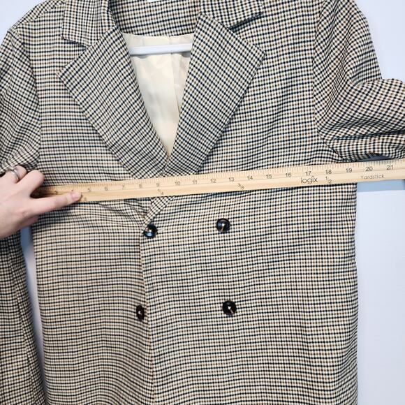 Mod Ref Checkered Blazer Lady Jacket Size S Beige Double Breast Boxy Academia - Picture 15 of 16